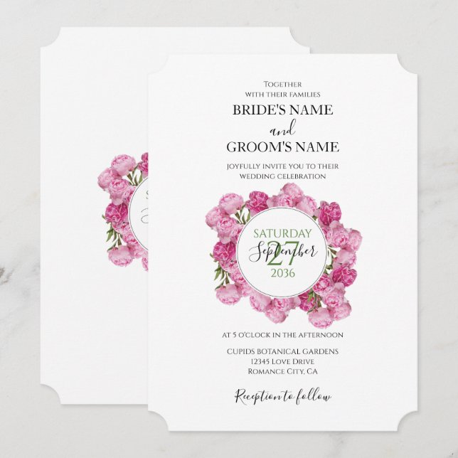 Elegante Rosa Peonies Hochzeiten Einladungen (Vorne/Hinten)