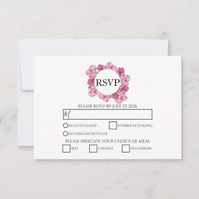 Elegante rosa Peonies Wedding RSVP Cards Karte (Vorderseite)