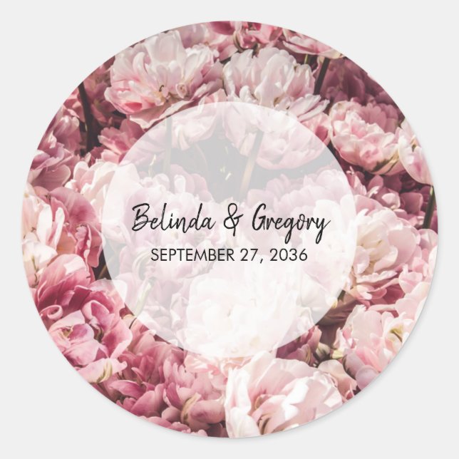 Elegante Rosa Peonies Wedding Runder Aufkleber (Vorderseite)