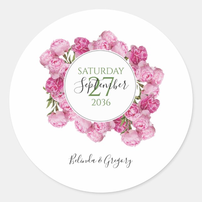 Elegante Rosa Peonies Wedding Runder Aufkleber (Vorderseite)