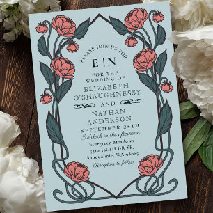 Elegante Rosa Peony Art Nouveau Floral Wedding Einladung