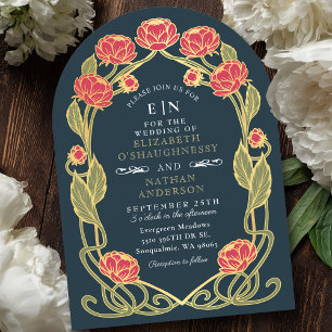 Elegante Rosa Peony Art Nouveau Floral Wedding Einladung