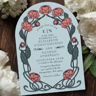 Elegante Rosa Peony Art Nouveau Floral Wedding Einladung