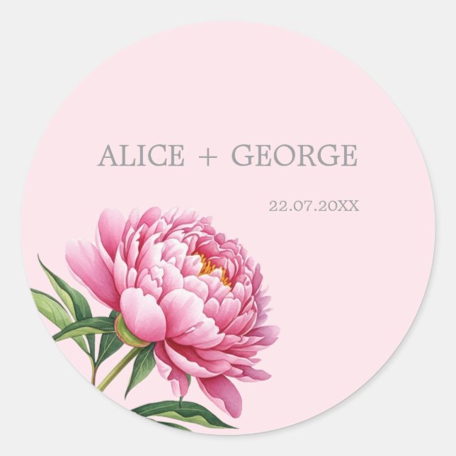 Elegante Rosa Peony Moderne Hochzeit Runder Aufkleber (Vorderseite)
