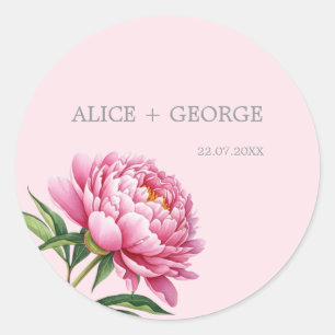 Elegante Rosa Peony Moderne Hochzeit Runder Aufkleber