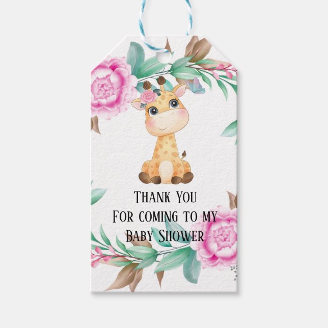 Elegante Rosa Peony und eine Niedliche Giraffe Geschenkanhänger (Vorderseite)