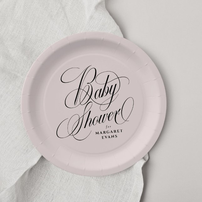 Elegante, rosa personalisierte Babydusche Pappteller (Von Creator hochgeladen)