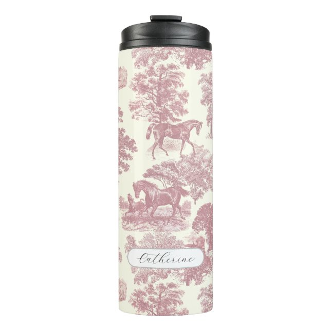 Elegante Rosa Pferdekilie mit Namen Thermosbecher (Vorderseite)