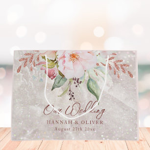 Elegante rosa Pfingstrose Blumen Hochzeitsgeschenk Große Geschenktüte