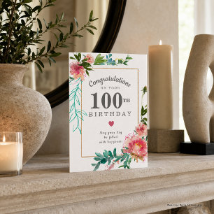 Elegante rosa Pfingstrose Blumen zum 100. Geburtst Karte