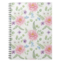 Elegante rosa Pfingstrose und Lavendel-Aquarell-Bl Notizblock