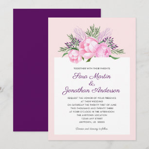 Elegante rosa Pfingstrosen-Aquarell-Hochzeit Einladung