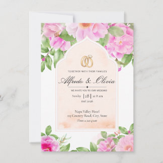 Elegante rosa Pfingstrosen-Blumen-Hochzeitseinladu Einladung