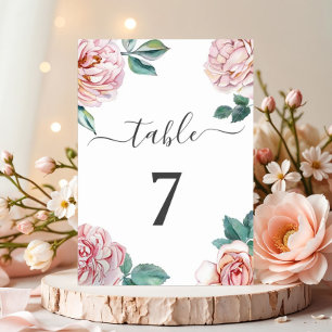 Elegante Rosa Pfingstrosen Hochzeit Tischnummer