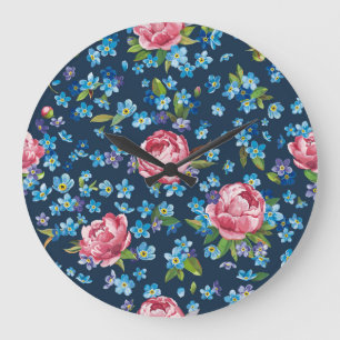 Elegante rosa Pfingstrosen Retro-Hintergrund Große Wanduhr