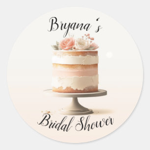 Elegante Rosa Pfirsich Blumen Kuchen Brautparty  Runder Aufkleber