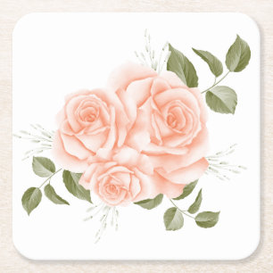 Elegante rosa Pfirsich-Rosen-Landblume  Rechteckiger Pappuntersetzer
