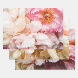 Elegante Rosa-, Pfirsich- und Cremepione Geschenkpapier Set