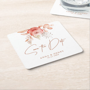 Elegante, rosa Pfirsichfarben Save the Date Hochze Rechteckiger Pappuntersetzer