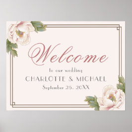 Elegante Rosa Pink Peony Blume Hochzeit Willkommen Poster