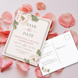 Elegante Rosa Pink Peony Rose Save the Date floral Postkarte
