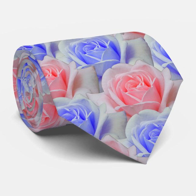 Elegante Rosa & Powder Blue Rose Blumenzehen Krawatte (Gerollt)