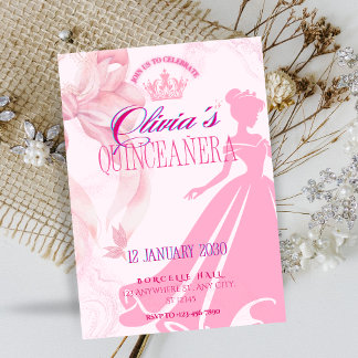 Elegante rosa Prinzessin Quinceañera-Einladung