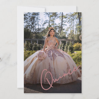 Elegante rosa Prinzessin Quinceañera-Fotoeinladung Einladung