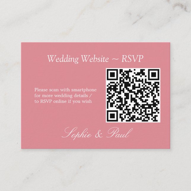 Elegante, rosa QR-Code-Website RSVP-Karte Begleitkarte (Vorderseite)