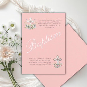 Elegante rosa religiöse Taufe eines Babymädchens Einladung