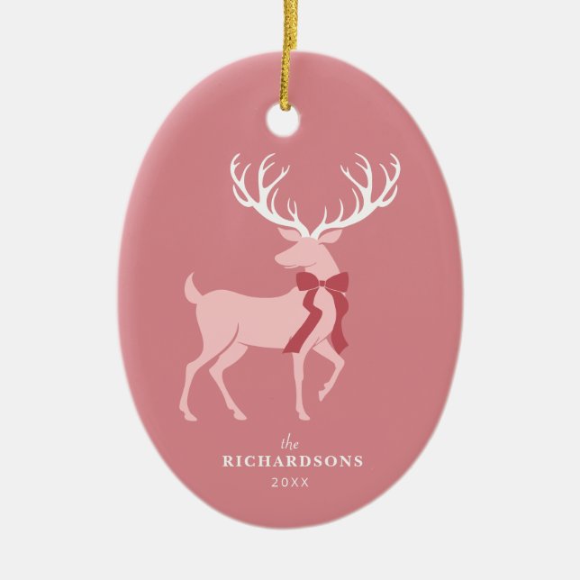 Elegante Rosa Rentierfamilie Weihnachten Keramik Ornament (Vorne)