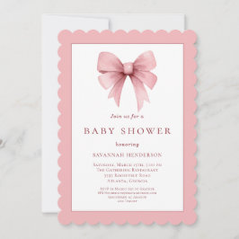 Elegante Rosa Ribbon Bow Babydusche Einladung