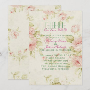 elegante rosa Rosa Bläserne Vintage Hochzeit einla Einladung