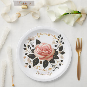 Elegante rosa rosa e arte floreale personalizzata pappteller