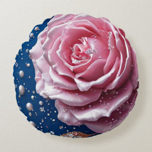 Elegante rosa rosa mit Perlen und Kristallen Rundes Kissen