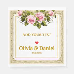 Elegante rosa rosa und goldene Schrift Hochzeit Serviette