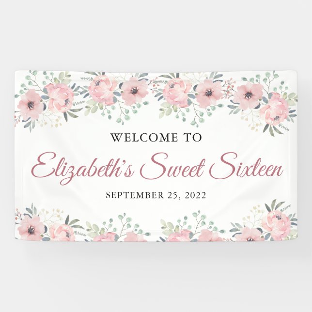 Elegante Rosa Rose 16 . Geburtstag Banner (Horizontal)