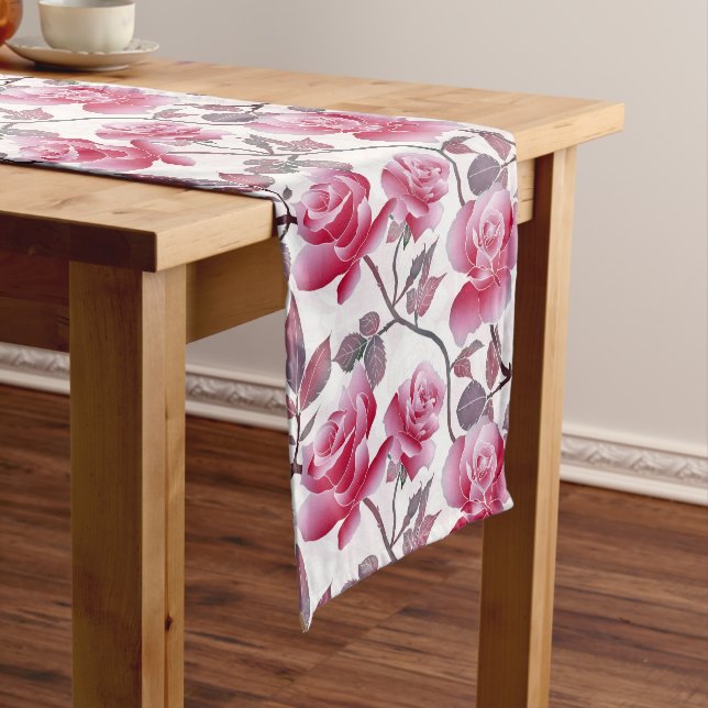 Elegante Rosa Rose Blume Kurzer Tischläufer (Beispiel)