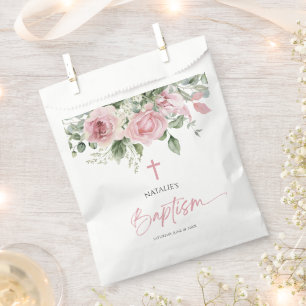 Elegante rosa Rose Blumentaufen Geschenktütchen