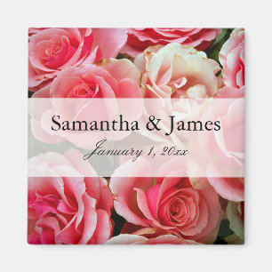 Elegante Rosa Rose Bouquet Personalisierte Hochzei Magnet