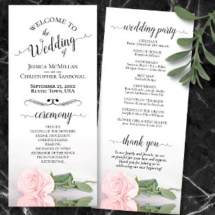 Elegante Rosa Rose Einfache romantische Hochzeit Programm