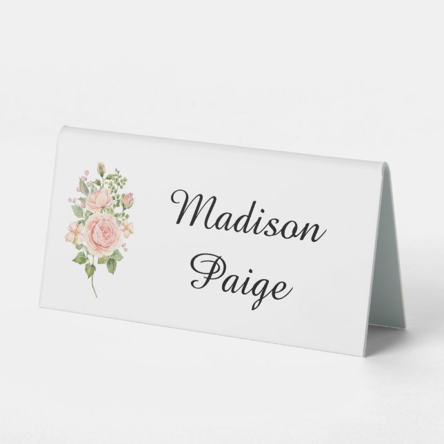 Elegante Rosa Rose Garden Wedding Platzkarte Tischaufsteller (Vorderseite)
