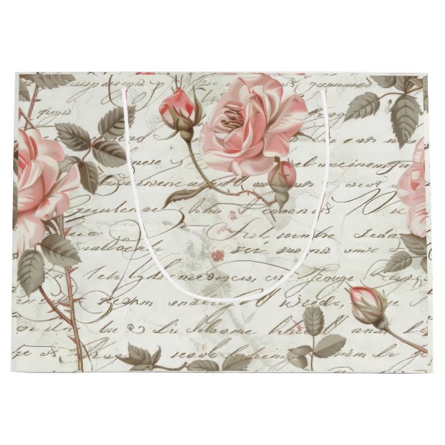 Elegante rosa Rose Geschenktasche Große Geschenktüte (Vorderseite)