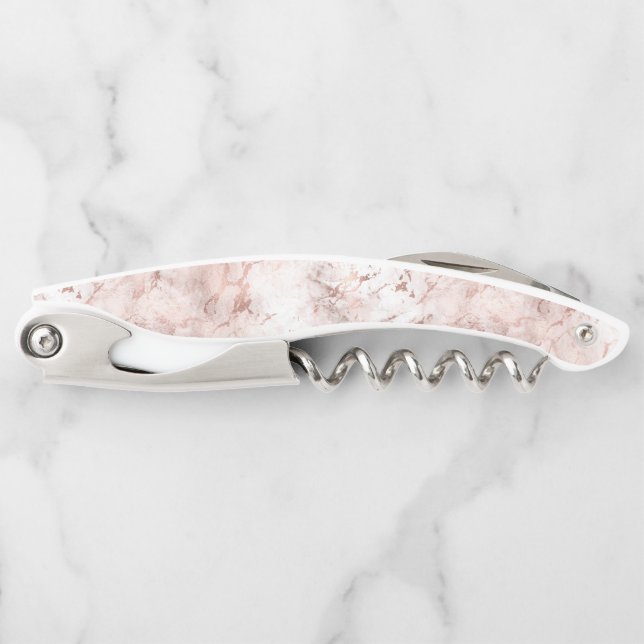 Elegante Rosa Rose Gold Marmorstruktur Kellnermesser (Vorderseite)