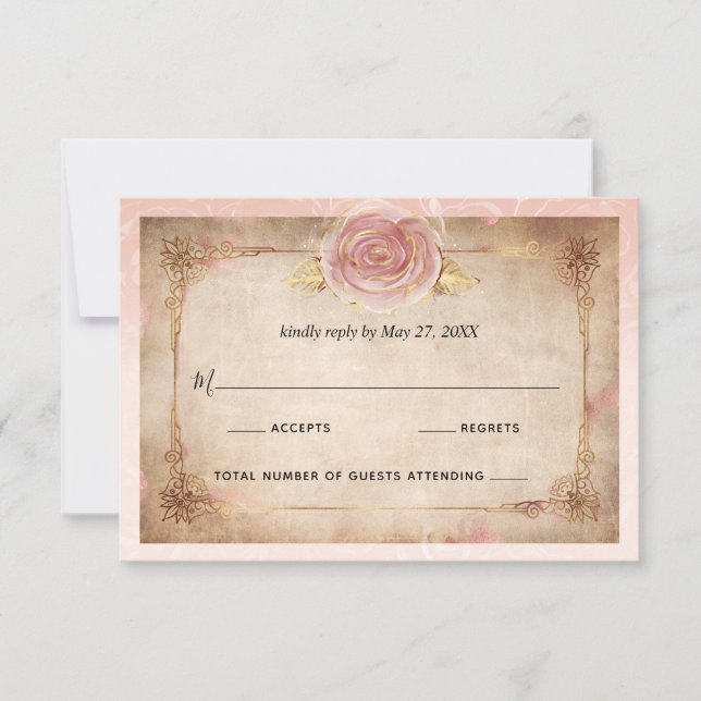Elegante Rosa Rose Gold Rustikale Hochzeit RSVP Karte (Vorderseite)