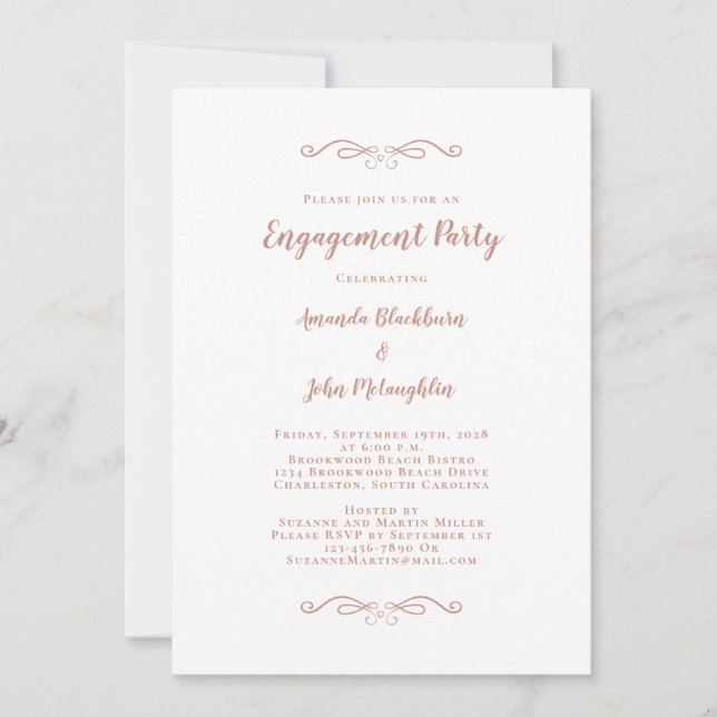 Elegante Rosa Rose Gold Wedding Party Verlobung Einladung (Vorderseite)