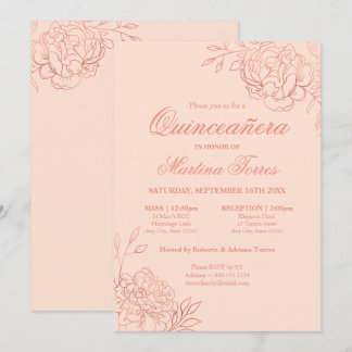 Elegante Rosa Rose Goldene Sketch Blumenstrauß Einladung