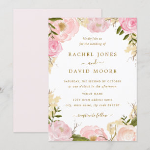 Elegante Rosa Rose Hochzeit Einladung