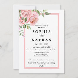 Elegante Rosa Rose Hochzeit Einladung | Romantik