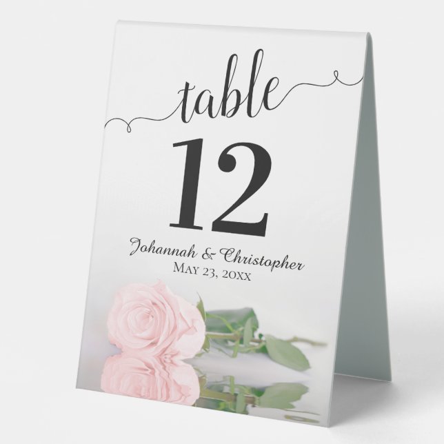 Elegante Rosa Rose Hochzeit Tischnummer Tischaufsteller (Vorderseite)